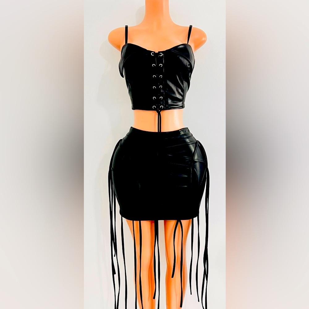 Faux leather skirt set